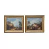 A pair of "Animated Landscape" paintings, Italian school - Moinat - Painting - Landscape